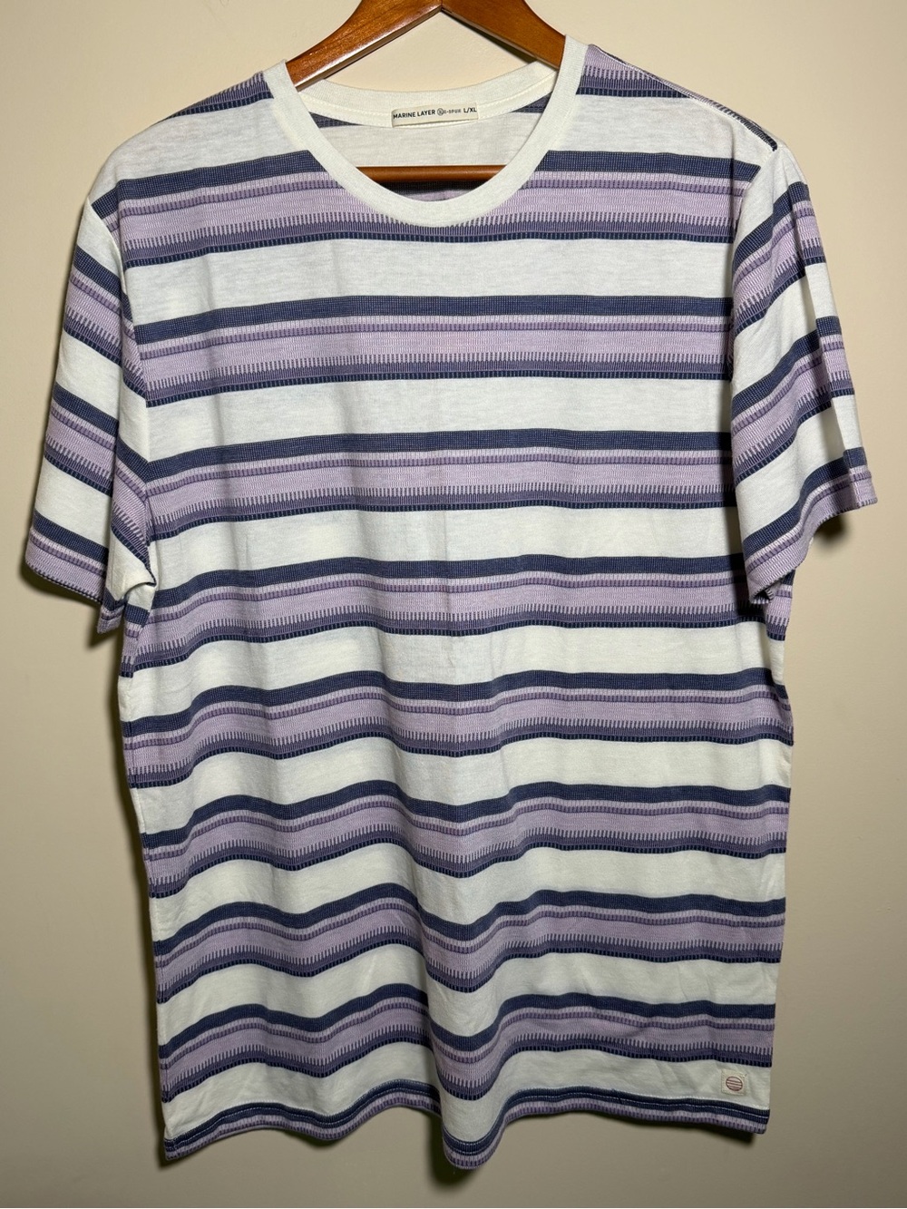 Marine Layer 5-Spun Stripe Crew Neck T-Shirt Men’s L/XL Purple White SS